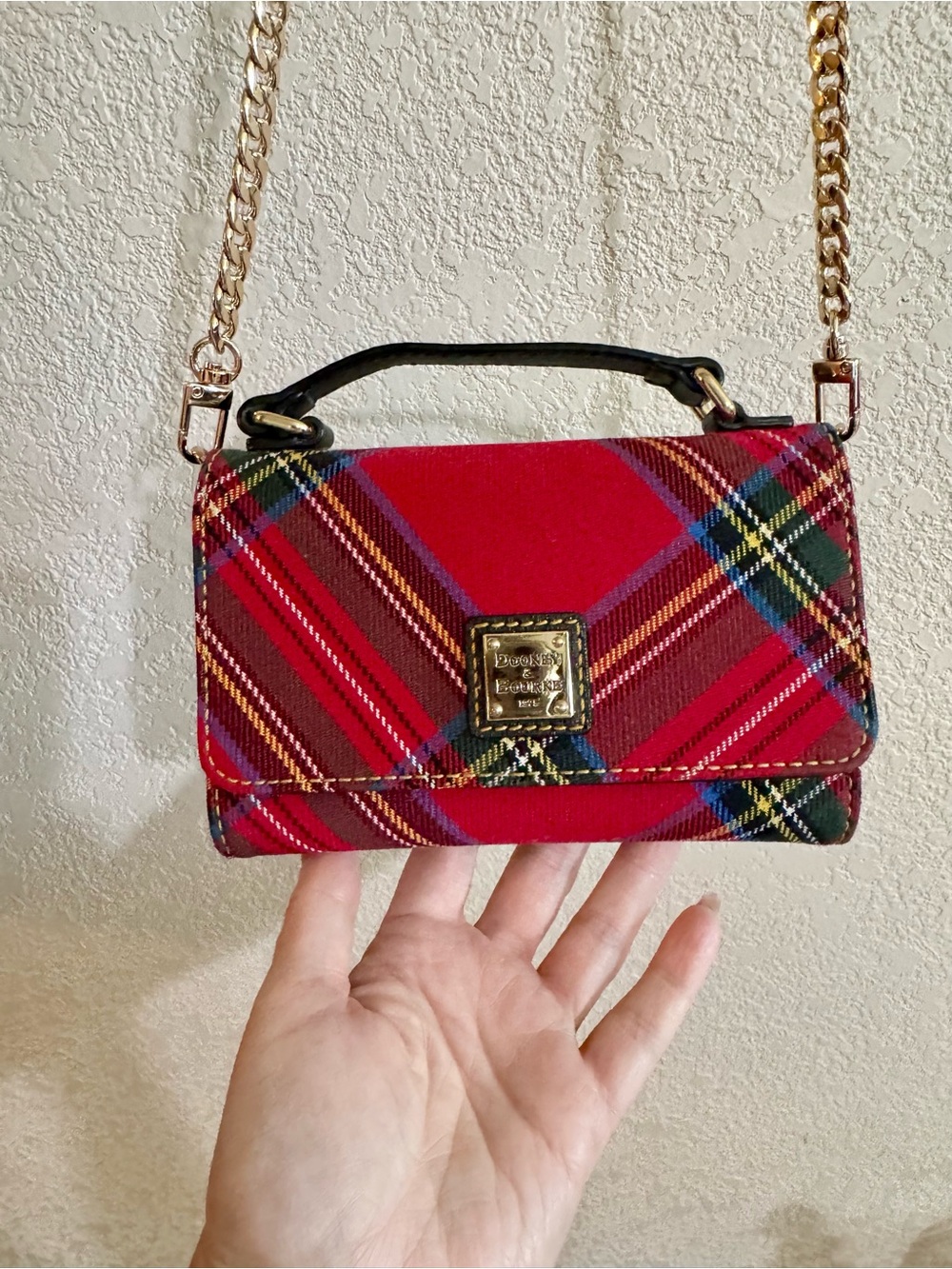 Dooney & Burke Tartan Red Plaid Crossbody Bag wallet on a chain.
